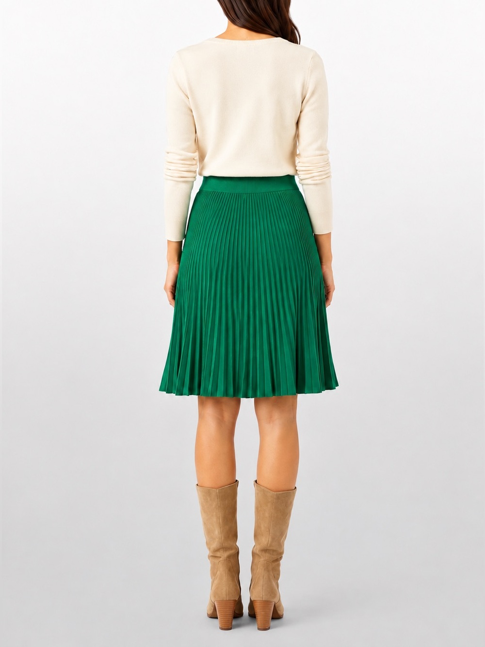 Ann Taylor Petite Green Sweater Knit Pleated Midi Skirt SP - Picture 2 of 11